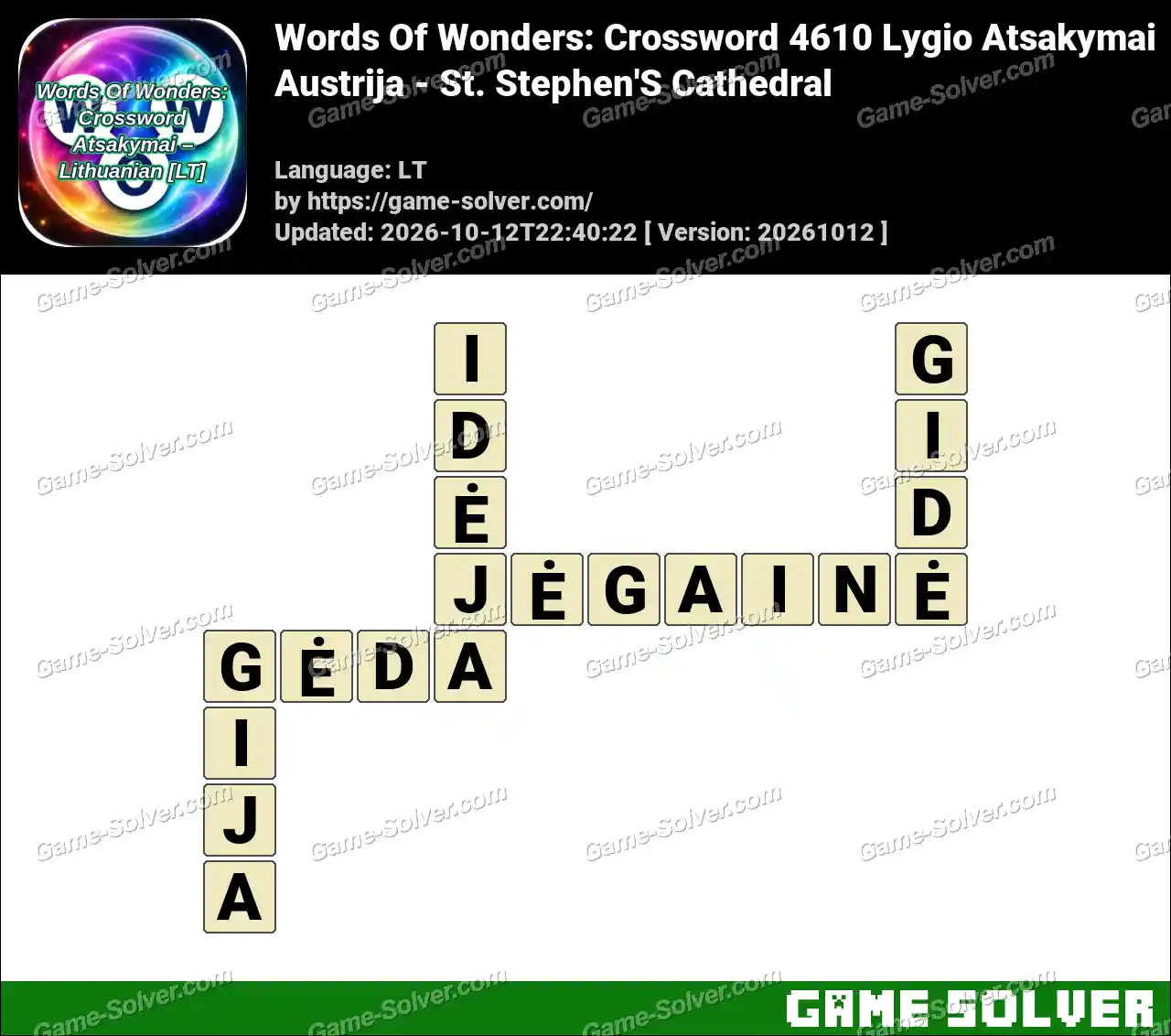 Words Of Wonders: Crossword 4610 Lygio Atsakymai – Austrija – St. Stephen’S Cathedral